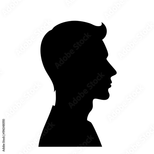 Black silhouette of a man in profile with styled hair facing to the right
