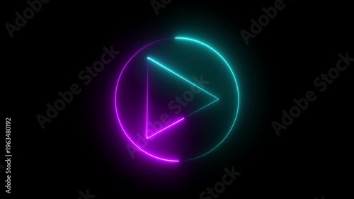  Neon Play Button Icon - Glowing Media Start and Digital Technology Concept