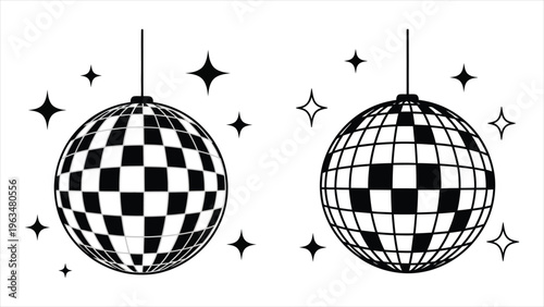 Disco Ball Icon Set Shining Stars Vector Illustration – Disco Light Graphic Design Template