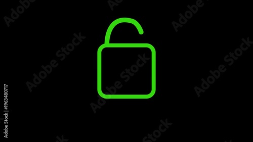 Neon Padlock Icon on Black Background – Cybersecurity Breach and Data Privacy Concept