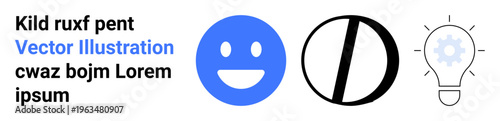 Emotion, restriction, innovation, business strategy, creativity, and problem-solving. happy face, prohibition symbol and light bulb with a gear icon. Emotion and restriction concepts