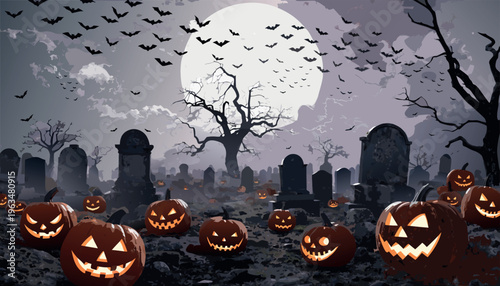 Spooky Halloween Backgrounds with Haunted House Graveyard and Jack O Lanterns