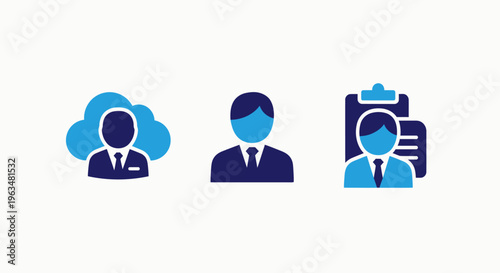 Business people icons: cloud storage, professional, and document management - vector illustration