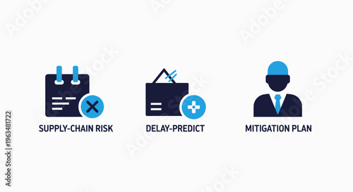 Risk management and mitigation icons: calendar, warning, and user strategy for business planning and operations