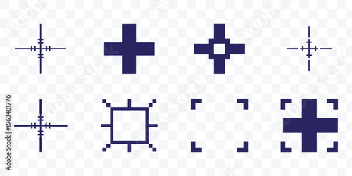 Pixel Art Crosshair and Game UI Elements Vector Set Retro 8-bit Gaming Target Icons Collection