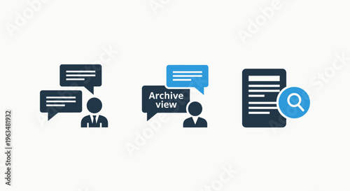 Customer feedback and document search icons. communication, archive, and analysis concepts in business, magnifying glass