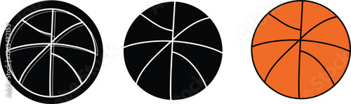 Basketball Vector Icon Set Featuring Orange Ball and Black Silhouette Graphics Isolated on White Background for Sports Team Branding and Design