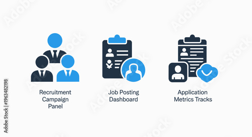 Recruitment and hr icons: team building, job postings, and application tracking - graphic resource