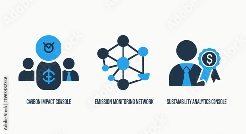 Business and finance icons: sales performance, network chart, and deal closing for marketing, investment, and corporate success