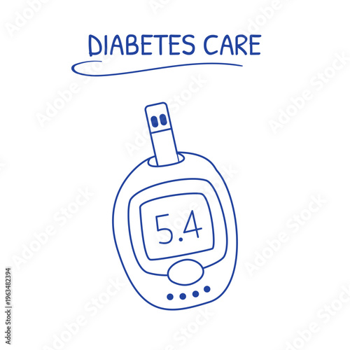 Diabetes Care Glucometer Doodle with Blood Sugar Level Monitoring