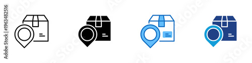 Delivery Location Multiple Style Icon Design Vector - Package with location pin representing shipment tracking, delivery destination, and logistics mapping