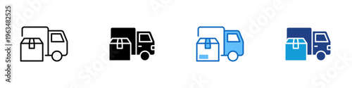 Delivery Truck Multiple Style Icon Design Vector - Truck carrying package box representing goods delivery, logistics transport, and shipping service