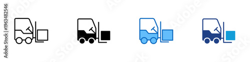 Forklift Loading Multiple Style Icon Design Vector - Forklift lifting box from truck representing warehouse loading, cargo handling, and logistics operations