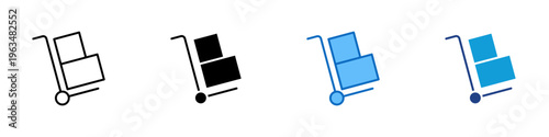 Hand Truck Multiple Style Icon Design Vector - Hand truck carrying boxes representing material handling, warehouse transport, and goods movement