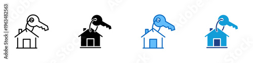 Home Key Multiple Style Icon Design Vector - House with key above roof representing property access, home ownership, and real estate purchase
