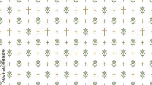 Christian cross and floral seamless pattern background
