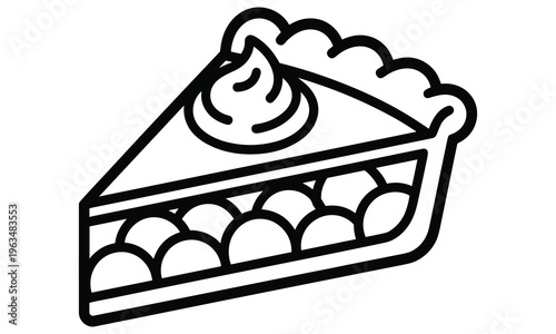 Vector illustration of a slice of pie with whipped cream on top and a crust