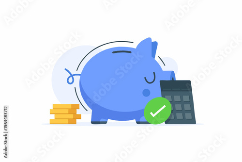 Modern Flat Piggy Bank Calculator Illustration for Finance and Saving Concept