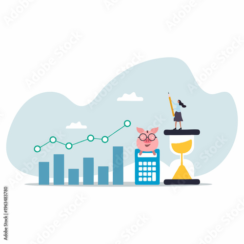 Flat Style Saving Money Illustration with Person and Piggy Bank