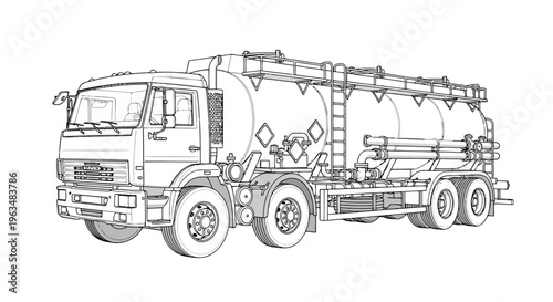 Line Art Illustration of a Fuel Tanker Truck fuel truck