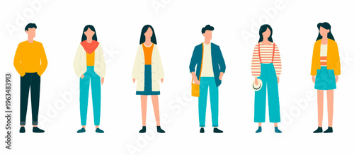 Simple Colorful Faceless Fashionable Group of People Flat Character Illustration