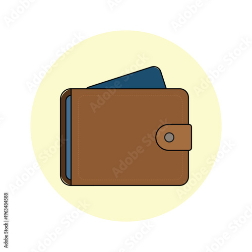 Simple vector illustration of a brown leather wallet with credit cards and money symbolizing business and finance