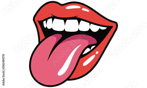 Colorful cartoon illustration of lips and tongue sticking out