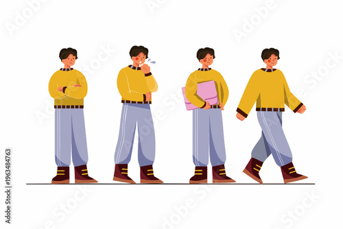 Flat Illustration Man in Various Poses and Actions Character Design
