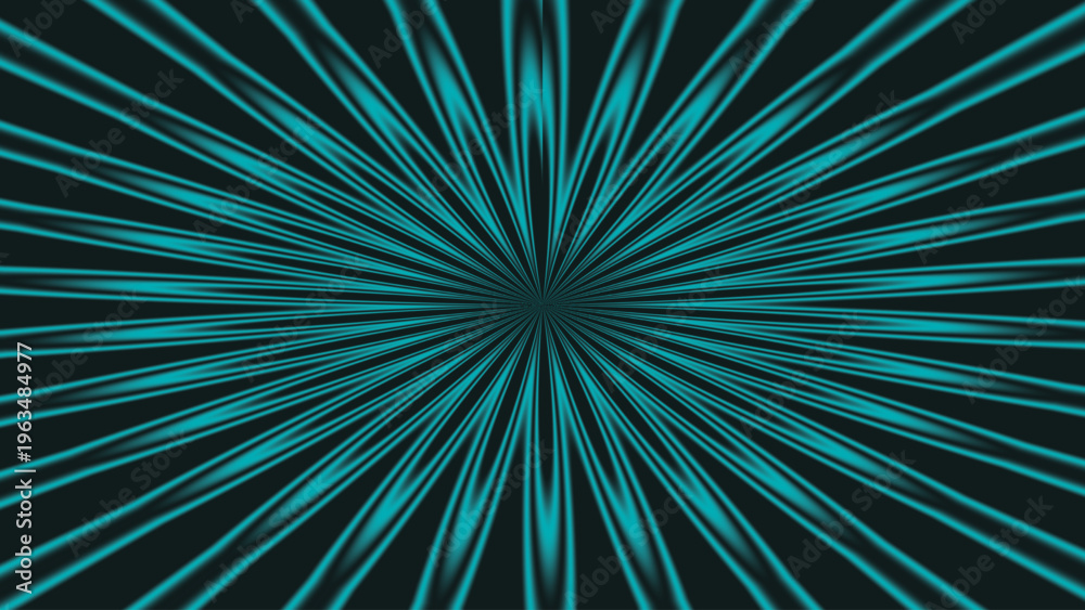 Fototapeta premium Abstract optical illusion background with turquoise radial starburst lines, dynamic converging symmetry, and vibrant geometric decorative layout