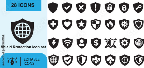 Heraldic shield icon set with symbols and design elements