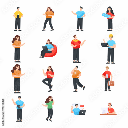 Minimalist Flat Style Various People with Different Activity Illustration