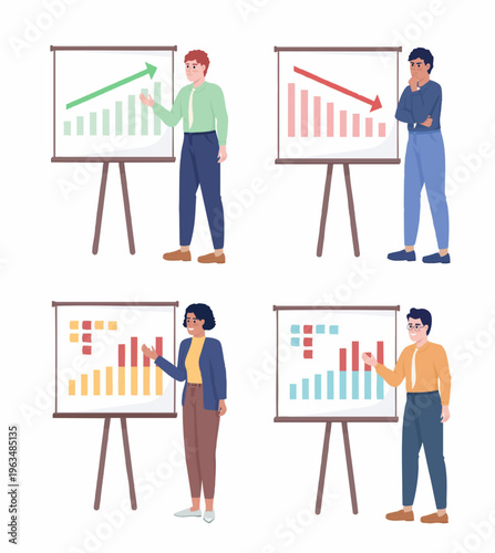 Flat Illustration of Business People Presenting Financial Chart and Graph Report