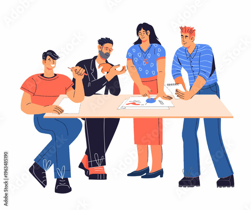 Flat Style Teamwork Discussion Collaboration and Brainstorming Meeting Illustration