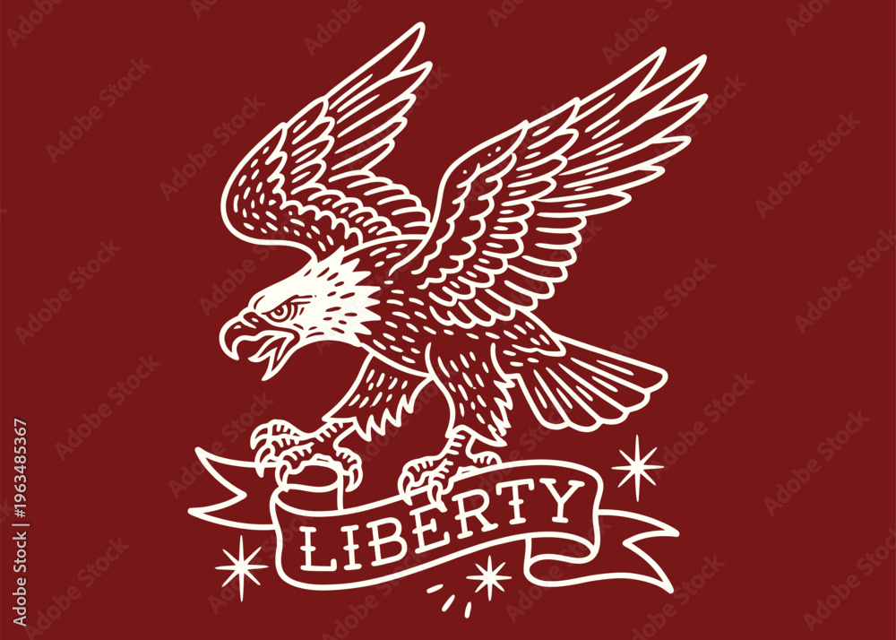 Fototapeta premium Vintage eagle illustration with liberty banner