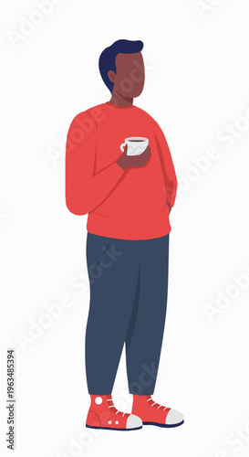 Flat Style Detail Standing Man Holding a Cup Illustration