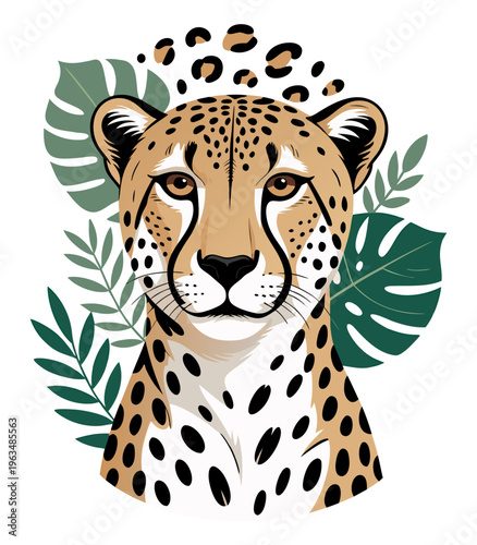 A stylized digital illustration of a cheetah's head and partial neck against a white background