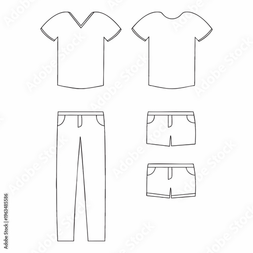 Outline Fashionable Clothes Garment Template Simple Line Art Drawing Design