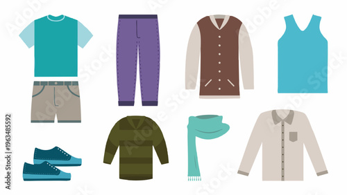 Flat Design Various Clothes and Accessories Illustration Set for Everyday Style