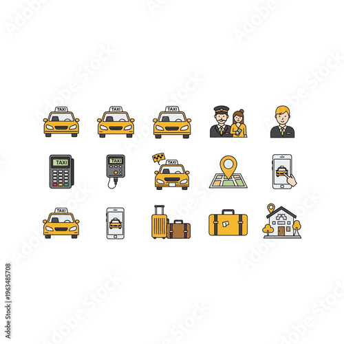 Taxi service and transportation app icon set