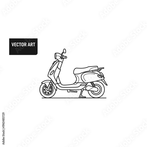 Motor scooter line art vector illustration with two wheeler