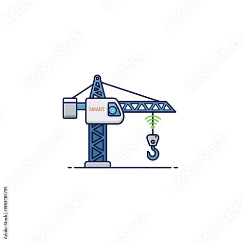 Construction crane icon with wireless data symbol