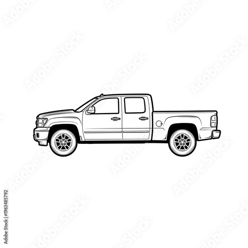 Pick-up truck outline vector illustration isolated on white background