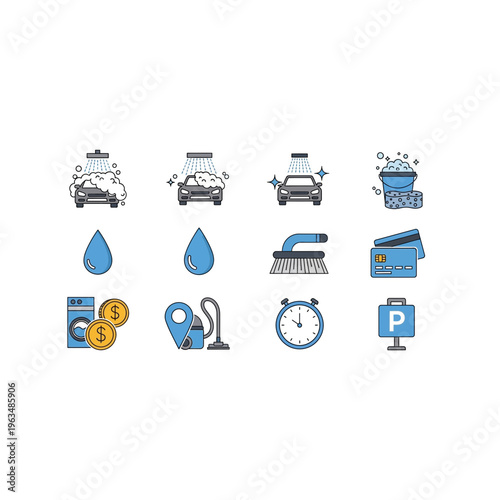 Car wash service and maintenance vector icon collection