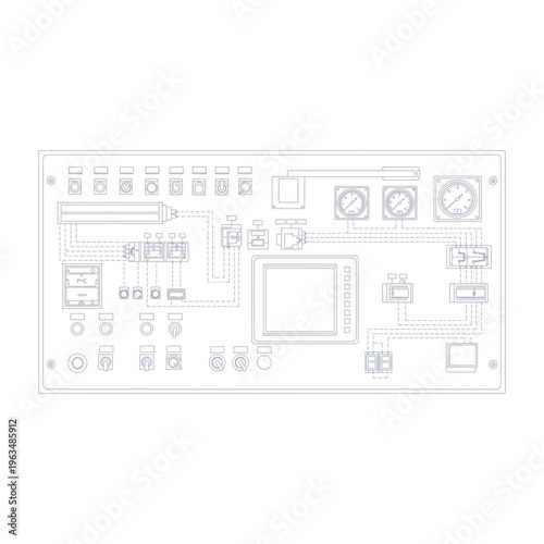 Industrial control panel circuit schematic icons set for engineering systems