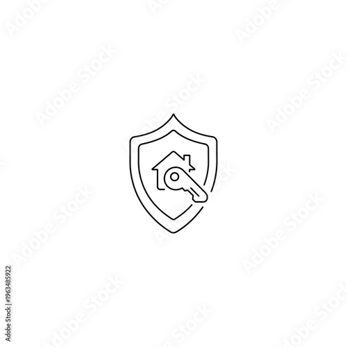Home protection shield icon with key symbol for security