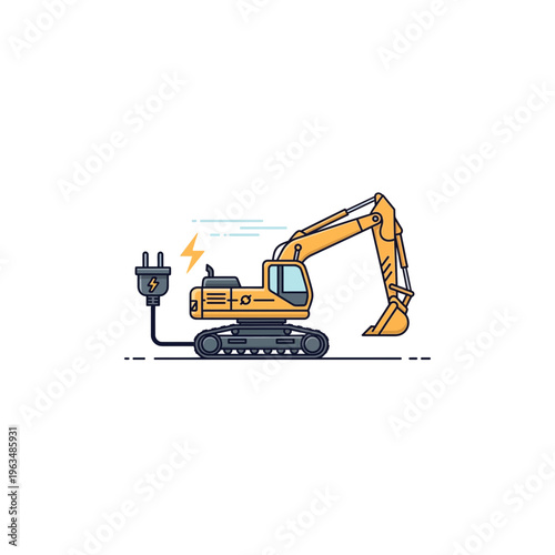 Electric excavator icon with plug symbol for eco construction