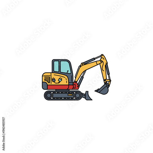 Yellow excavator construction machinery icon for industrial use