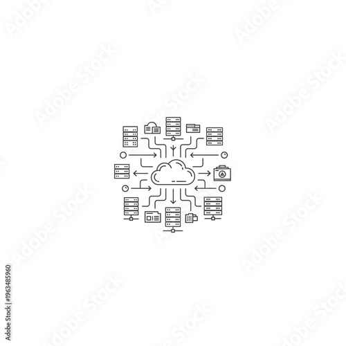 Cloud computing data flow diagram icon