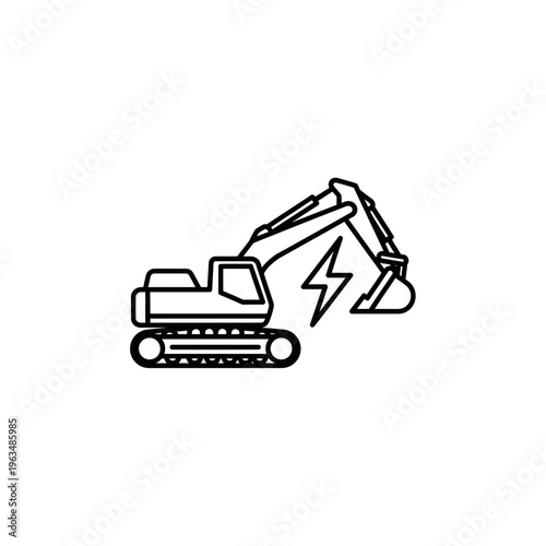 Electric excavator icon linear symbol for construction and energy industry