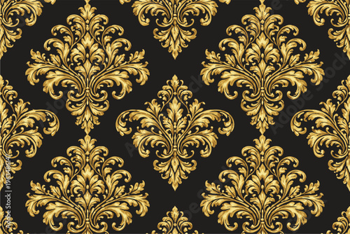 Gold Damask Seamless Pattern on Blacks